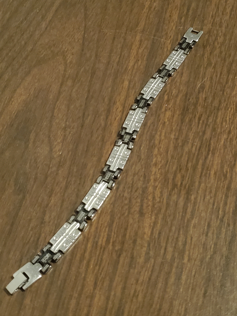 Source Unknown Stainless Steel Rectangular Link Bracelet - Silver, Black